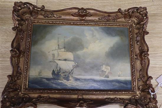 Manner of Thomas Luny (1759-1837), oil on panel, Naval vessels at sea, 19 x 29cm
